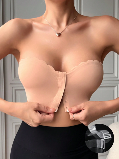 Front Closure Wireless Strapless Bra Pink