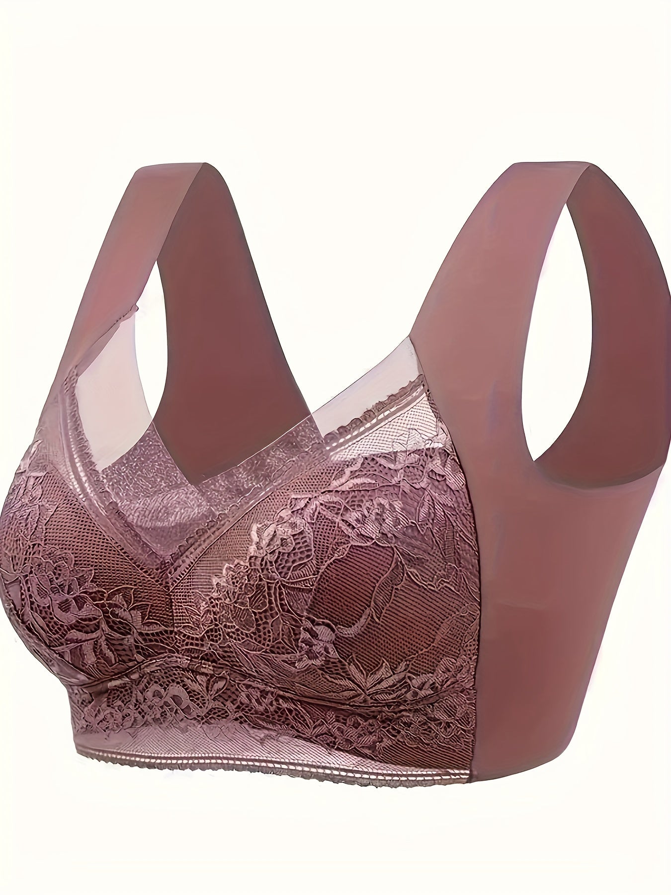 Contrast Lace Wireless Bra, Soft & Comfortable Tank Bra, Women's Lingerie & Underwear darkred