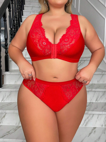 Front Closure Wireless & Comfortable Bra Set, Plus Size