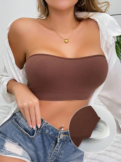 Solid One-piece Strapless Seamless Breathable Comfortable Wireless Bra