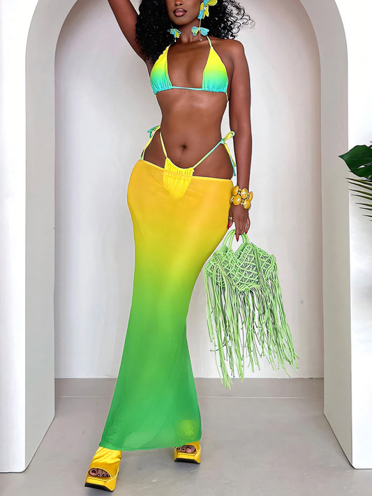 Sexy Strappy Sweet Floral Bikini Three-Piece Set