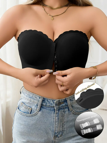 Front Closure Wireless Strapless Bra Black