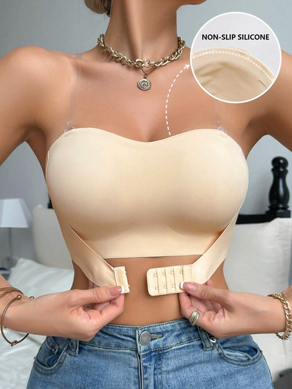 One-piece Front Closure Seamless Wireless Comfortable & Adjustable Bra，Invisible Shoulder Straps