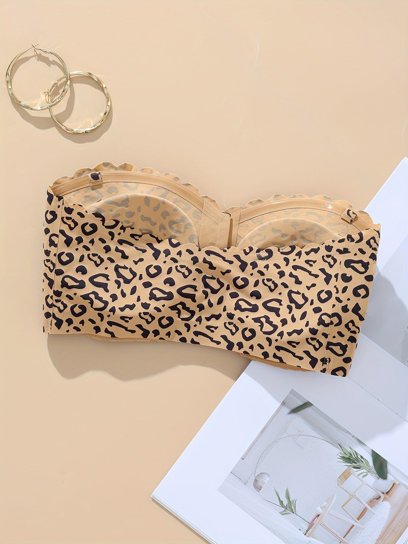 Front Closure Wireless Strapless Bra Leopard