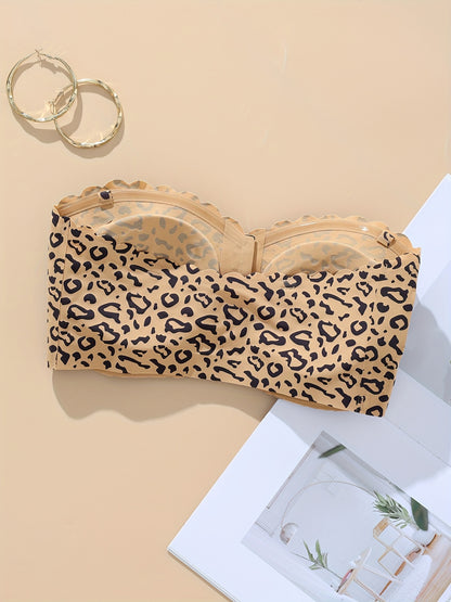 Front Closure Wireless Strapless Bra Leopard