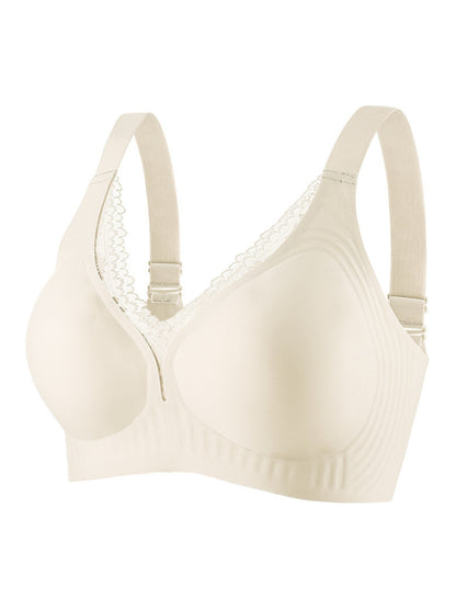 V-neck Lace Stitching Seamless Push-up Wireless Bra Ivory