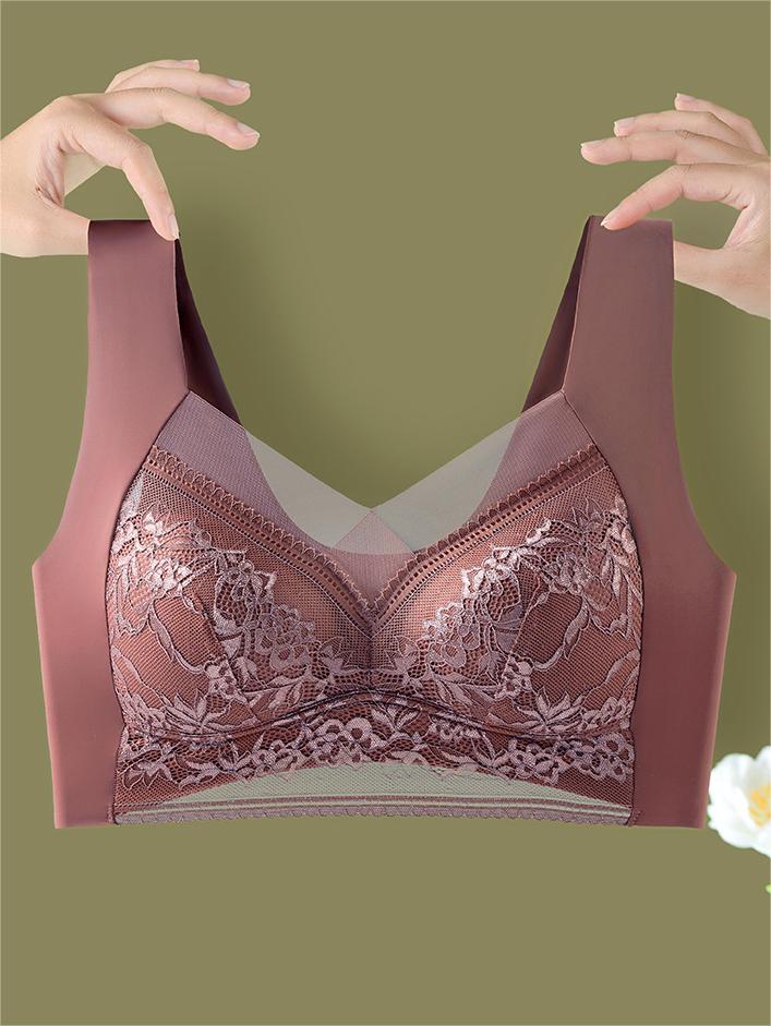 Minimizer Lace Mesh Wireless Bra RosyBrown