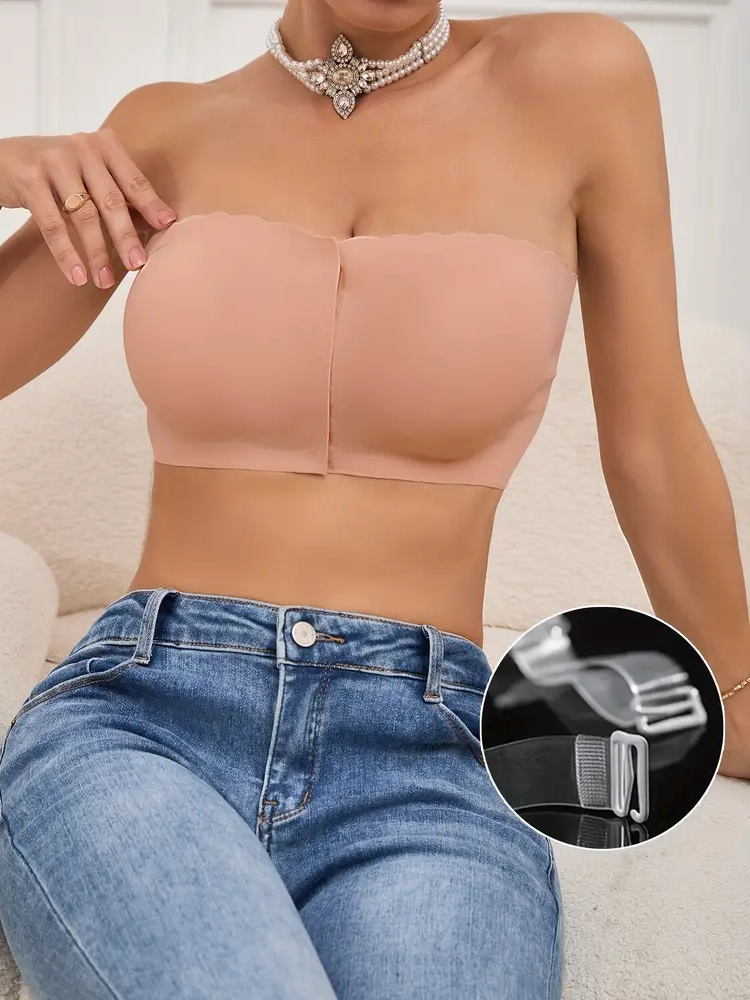 Front Closure Wireless Strapless Bra Pink