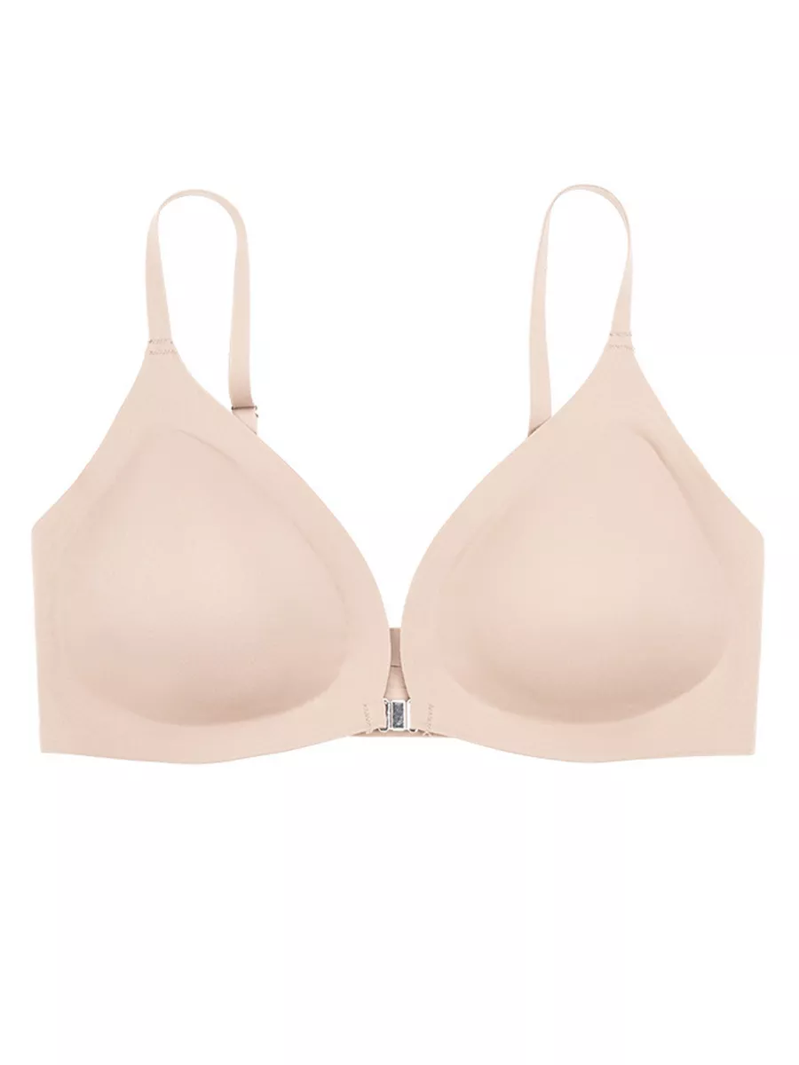 Comfortable Adjustable Straps Deep V Front Button Solid Color Wireless Bra Linen