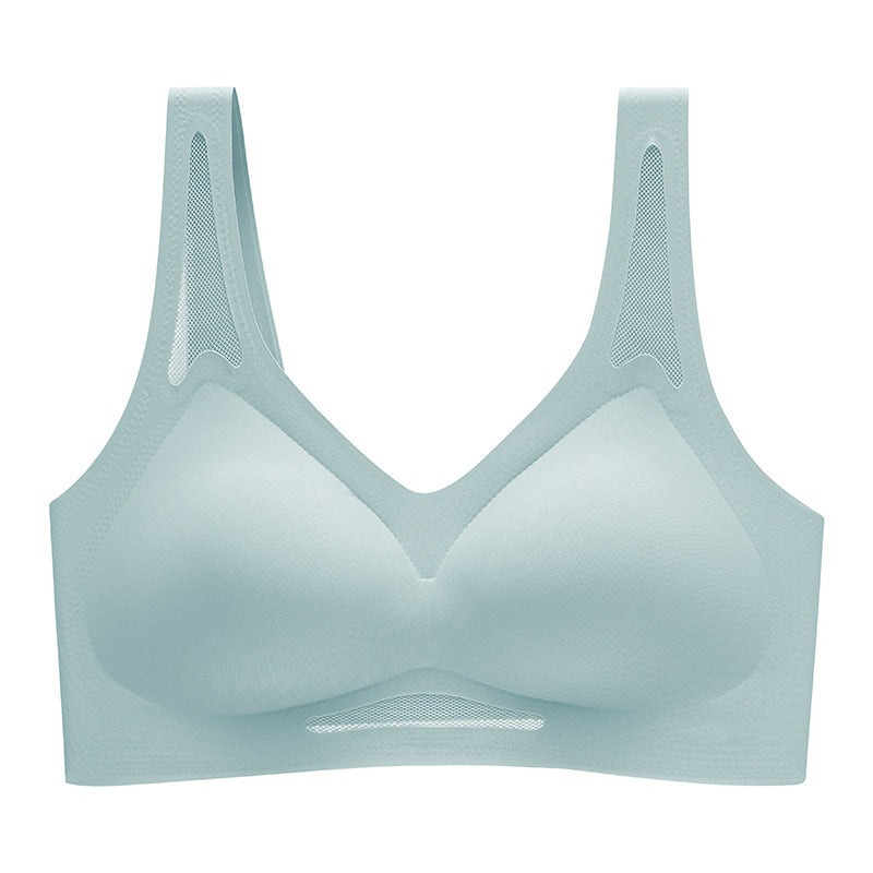 Contrast Mesh No Show Wireless Camisole Bra Lightblue