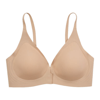 Solid Color Front Button Deep V Wireless Bra Tan