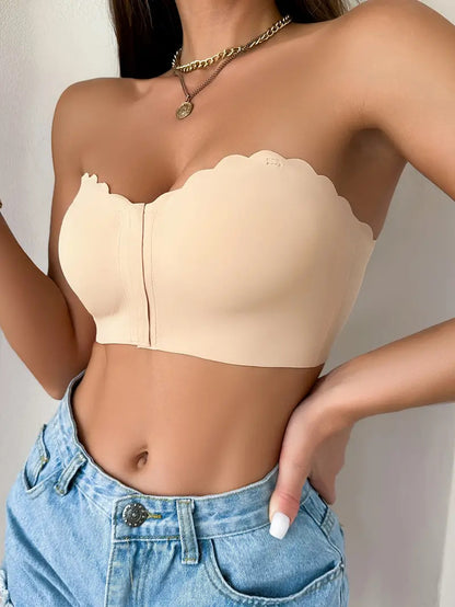 Front Closure Wireless Strapless Bra Beige