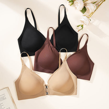 Solid Double Front Closures Wireless Bra Tan