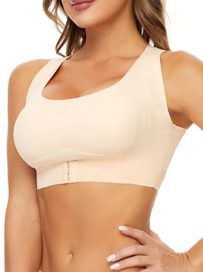 Plus Size Front Closure Push-up Wireless Bra Beige