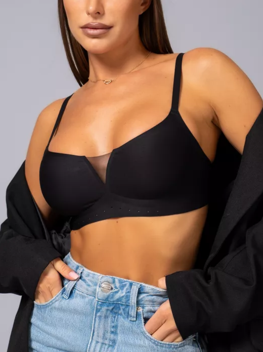 3D Jelly Soft Support Seamless Push-up Wireless Bra Black