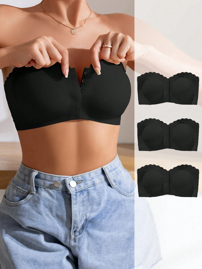 Front Closure Wireless Strapless Bra Black