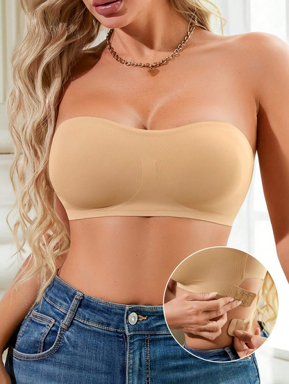 Women's Casual Seamless Simple Side Button Bandeau Bra Beige