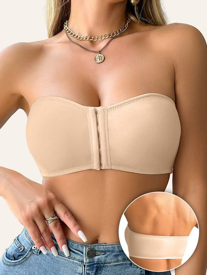 Women's Front Closure Tube Bralette Strapless No Padded Wireless Bandeau Bra Cornsilk