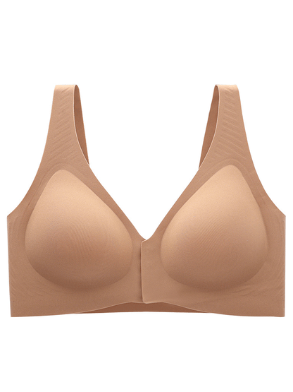 Deep V-Neck Front-Button Solid ColorBra, mit herausnehmbaren Pads Wireless Bra