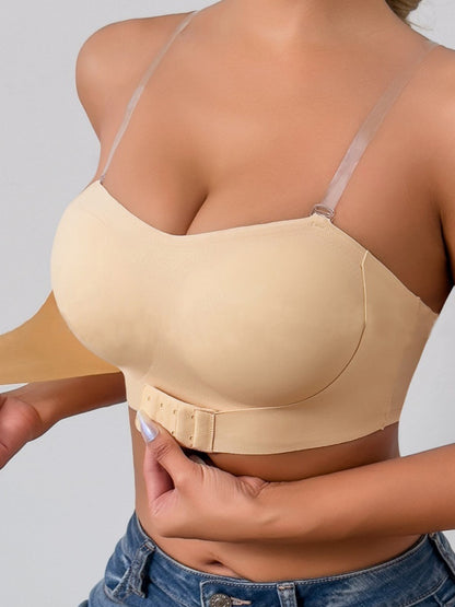 One-piece Front Closure Seamless Wireless Comfortable & Adjustable Bra，Invisible Shoulder Straps