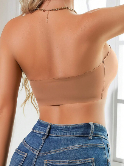 Front Closure Wireless Strapless Bra Brown