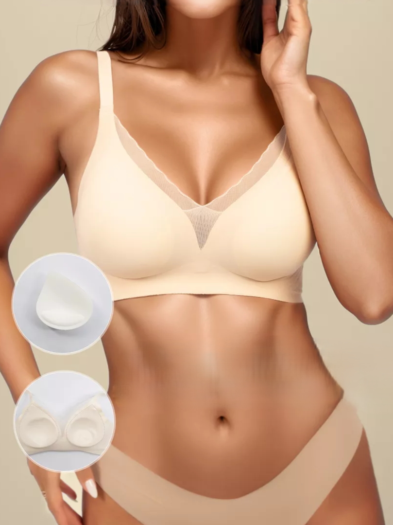 Deep V Mesh Seamless Push-up Without Steel Ring To Prevent Sagging Bra Ivory