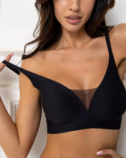 V-neck Push-up Comfortable Seamless Wireless Bra Black