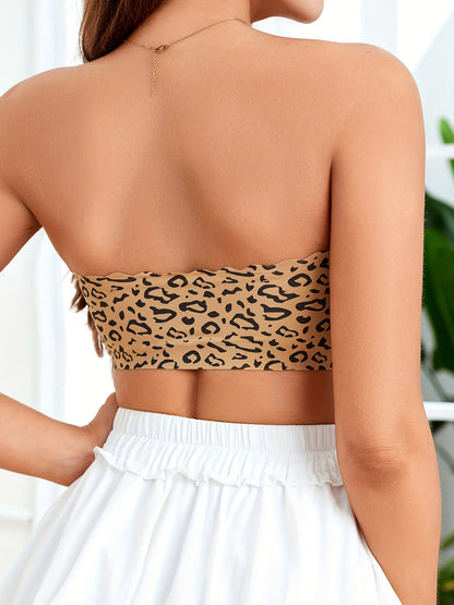 Front Closure Wireless Strapless Bra Leopard