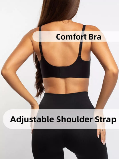 V-neck Push-up Comfortable Seamless Wireless Bra Black