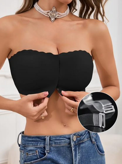 Front Closure Wireless Strapless Bra Black