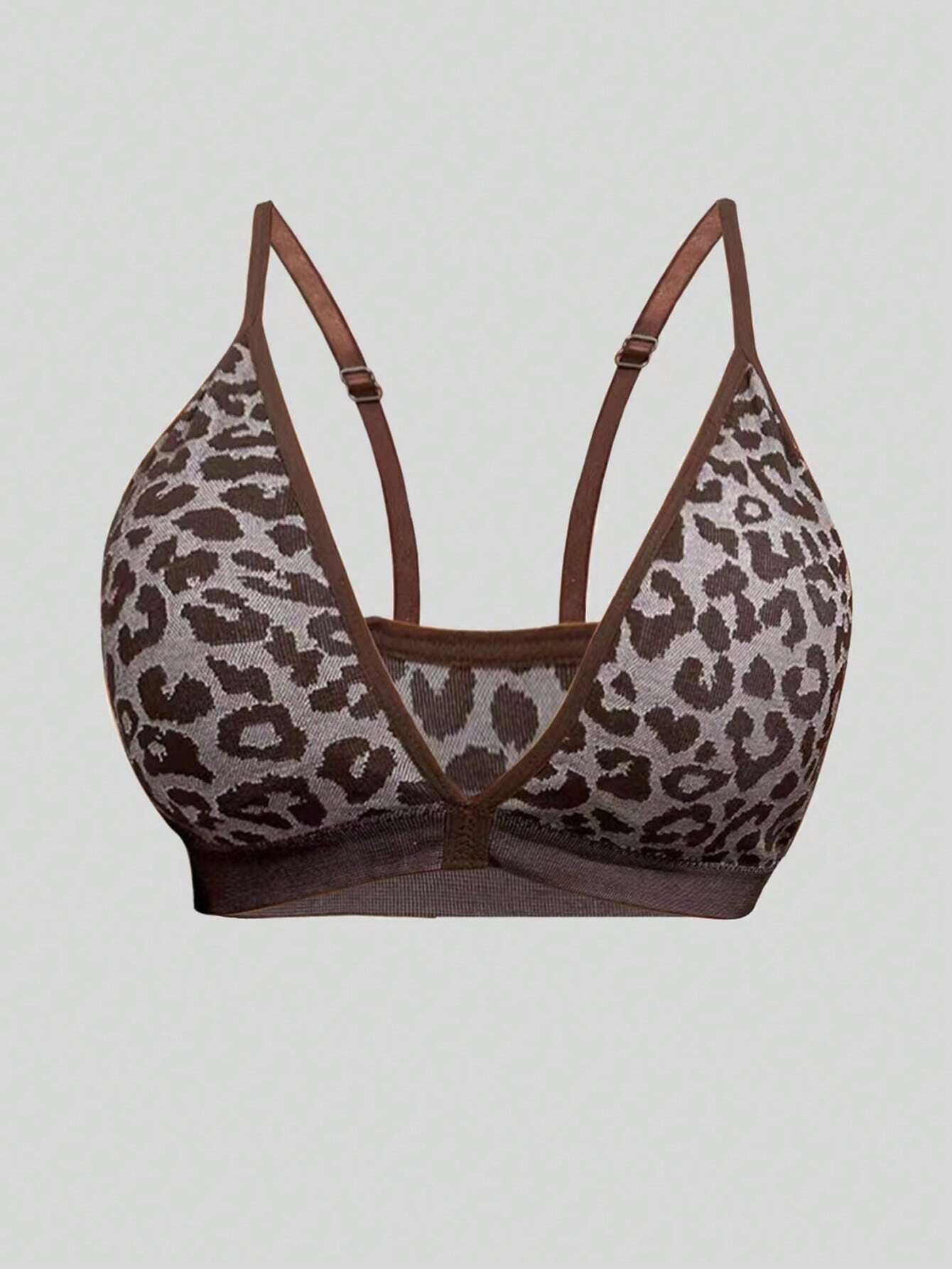 Women's Deep V Thin Leopard Print Push-Up Wireless Bra