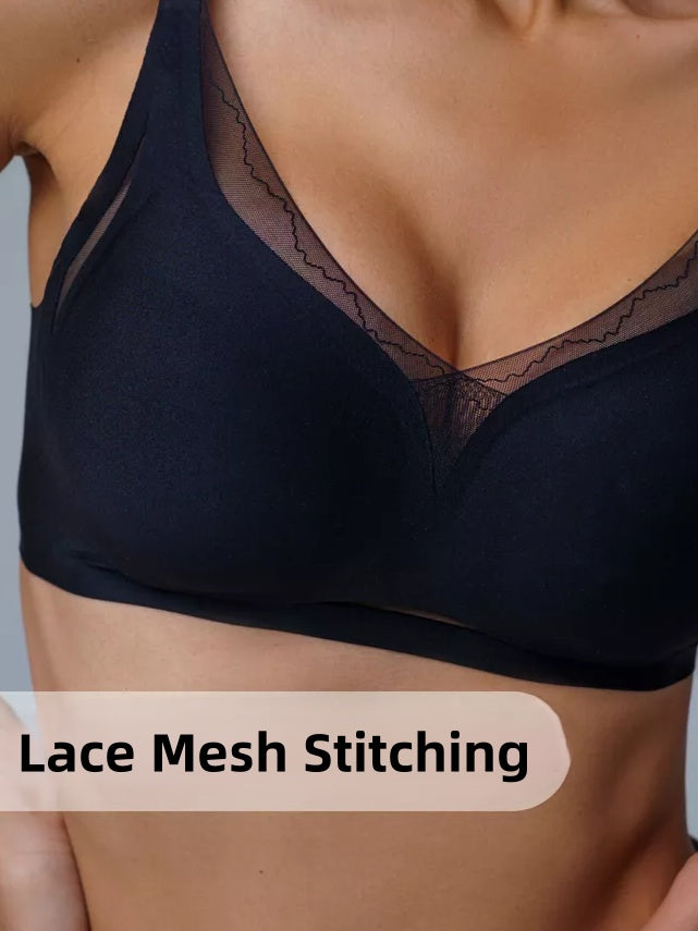 Lace Mesh Stitching Seamless Wireless Breathable Bra Black