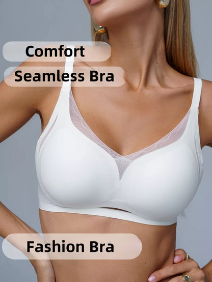 Lace Mesh Stitching Seamless Wireless Breathable Bra White