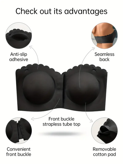 Front Closure Wireless Strapless Bra Black