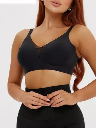 Deep V Mesh Seamless Push-up Without Steel Ring To Prevent Sagging Bra Black