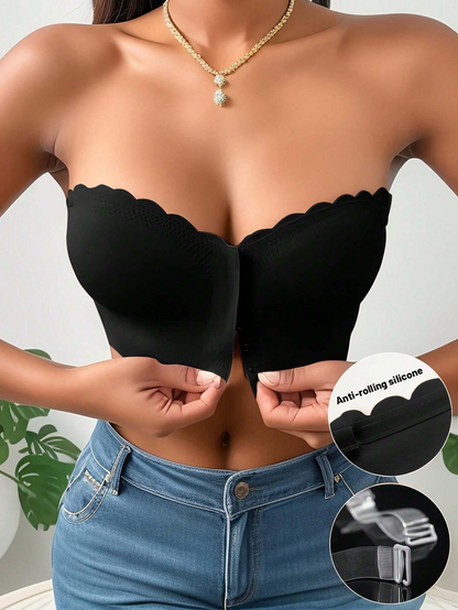 Front Closure Wireless Strapless Bra Black