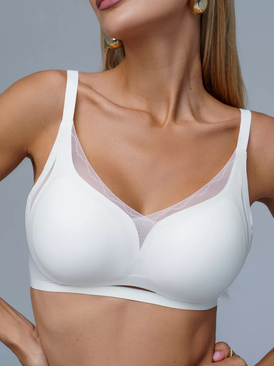 Lace Mesh Stitching Seamless Wireless Breathable Bra White