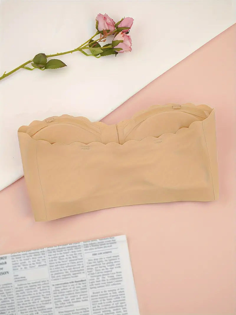 Front Closure Wireless Strapless Bra Beige