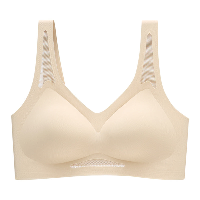 Contrast Mesh No Show Wireless Camisole Bra Beige