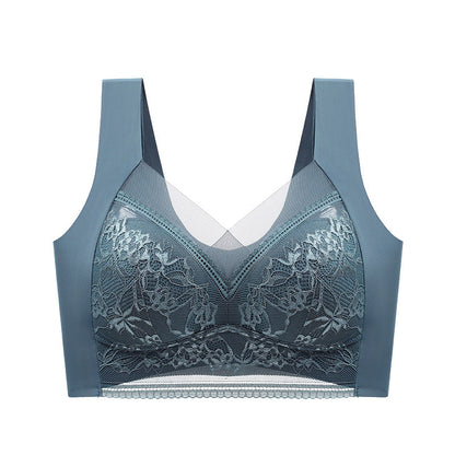 Minimizer Lace Mesh Wireless Bra Blue