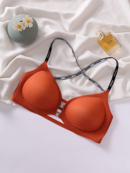 Front Closure Gathered Cross Thin Shoulder Straps Sexy Beautiful Back Wireless Bra