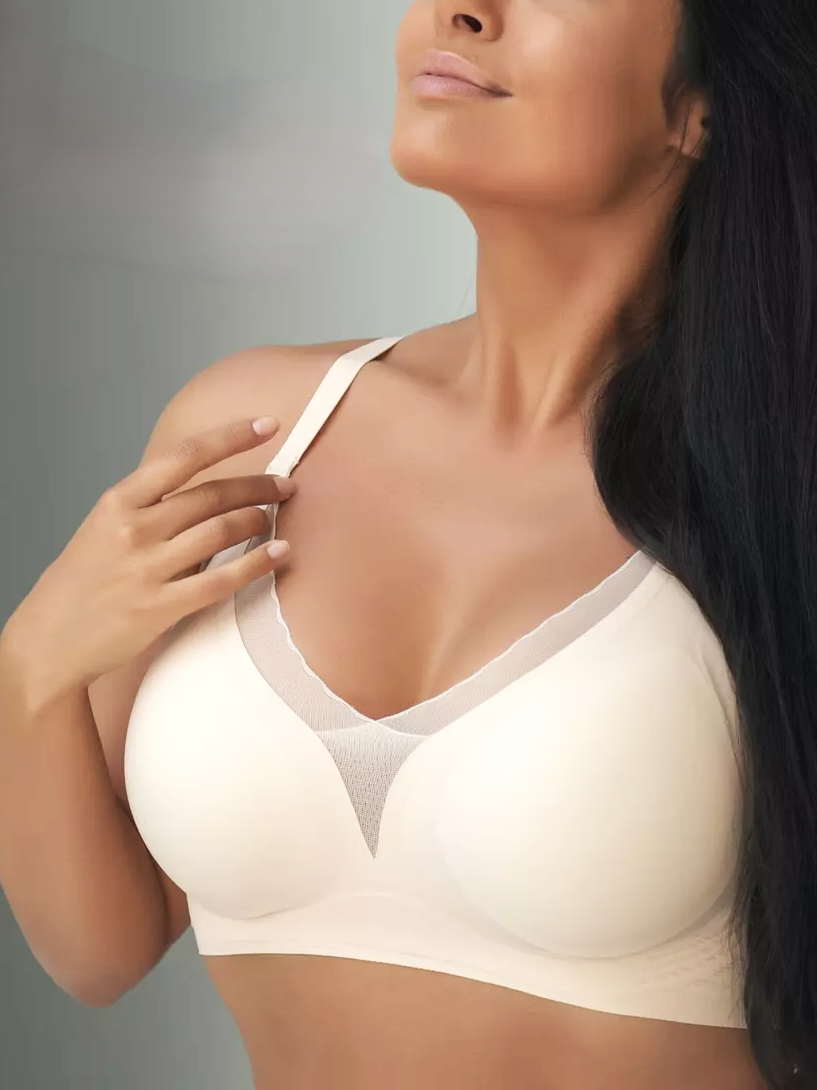 Deep V Mesh Seamless Push-up Without Steel Ring To Prevent Sagging Bra Ivory