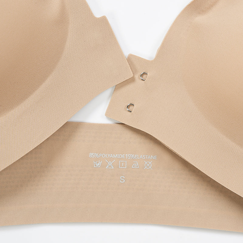 Solid Color Front Button Deep V Wireless Bra Tan