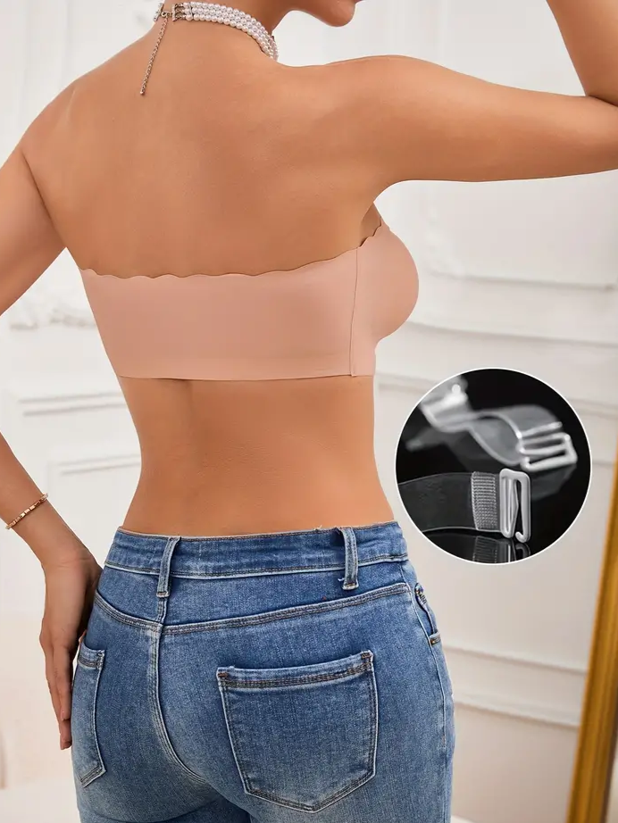 Front Closure Wireless Strapless Bra Pink