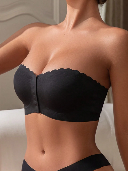 Front Closure Wireless Strapless Bra Black