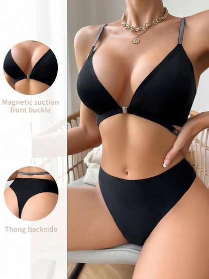 Sexy Front Closure Seamless Breathable Bra Thong Set