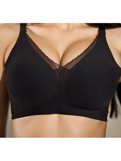 Deep V Mesh Seamless Push-up Without Steel Ring To Prevent Sagging Bra Black