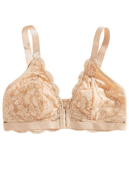 French-Style Lace Patchwork Breathable Front-Clasp Bra with Unique Design