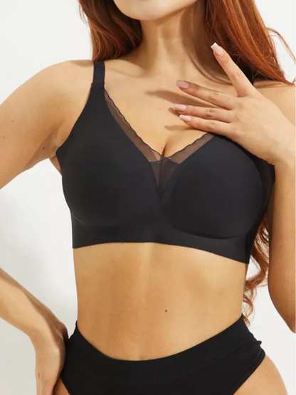 Deep V Mesh Seamless Push-up Without Steel Ring To Prevent Sagging Bra Black