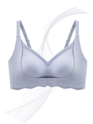 Front Closure Deep V-neck Seamless Push-up Bra Skyblue